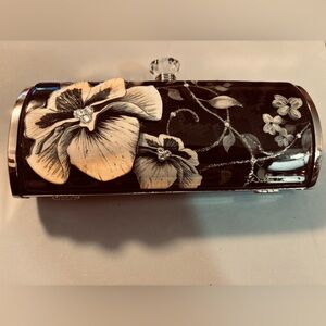 Black and Silver Floral 3D Swarovski Debbie Brooks Hard Clutch